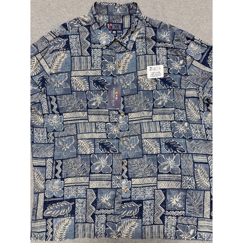New Newport Blue Mens XXL Rayon Hawaiian‎ Shirt Blue Tropical Floral Button Down